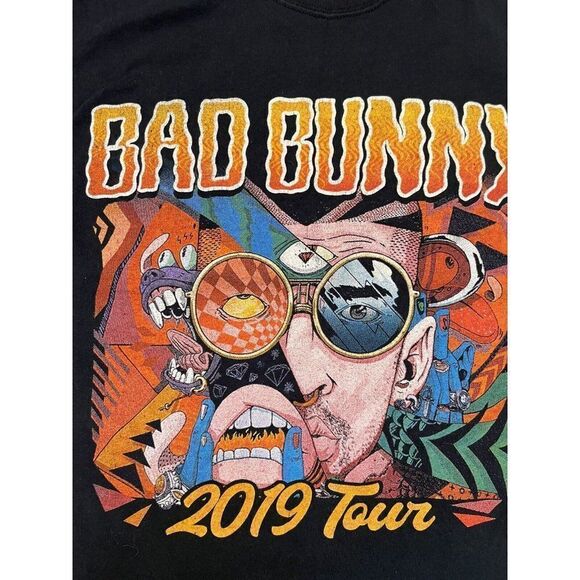 Bad Bunny 2019 Tour Graphic T-shirt Women Small Black Short Sleeve Music - Picture 2 of 6